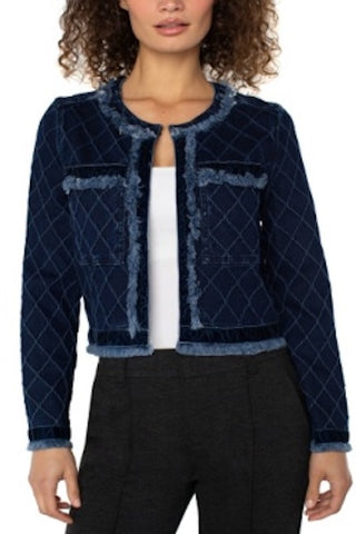 CHIC AND POLISHED FRAY EDGE JACKET WITH VELVET TRIM