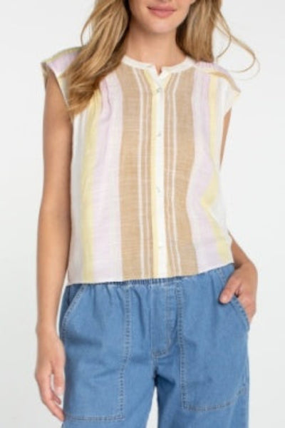 LIVERPOOL DOLMAN BUTTON FRONT WOVEN BLOUSE W/SHIRRING