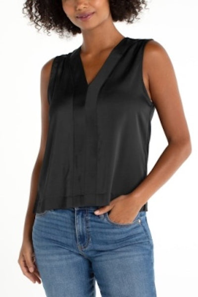 LIVERPOOL SLEEVELESS V-NECK WOVEN KNIT TOP