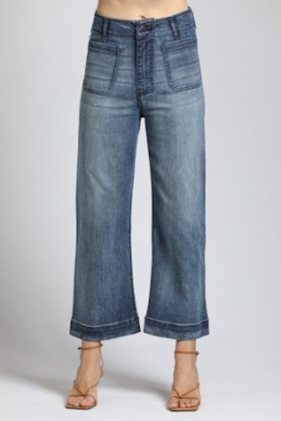 TIMELESS CROPPED WIDE-LEG DENIM WITH PATCH POCKETS
