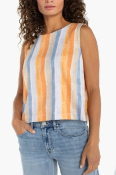 CHEERFUL AND FLATTERING SLEEVELESS SHELL TOP W/BUTTON BACK