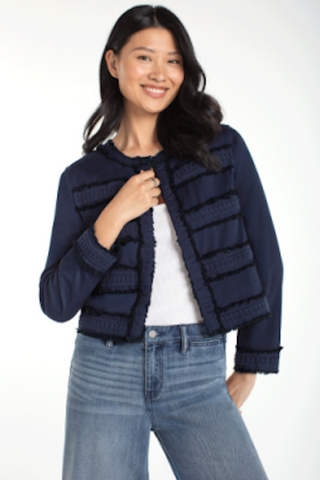 LIVERPOOL COLLARLESS JACKET WITH FRAY & LACE