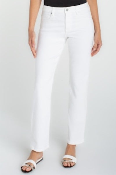 Front view of Kennedy straight leg jeans in white with mid rise fit.