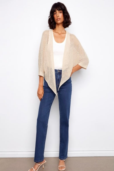 EFFORTLESS AND ELEGANT CROCHET LUREX TIE-FRONT BOLERO