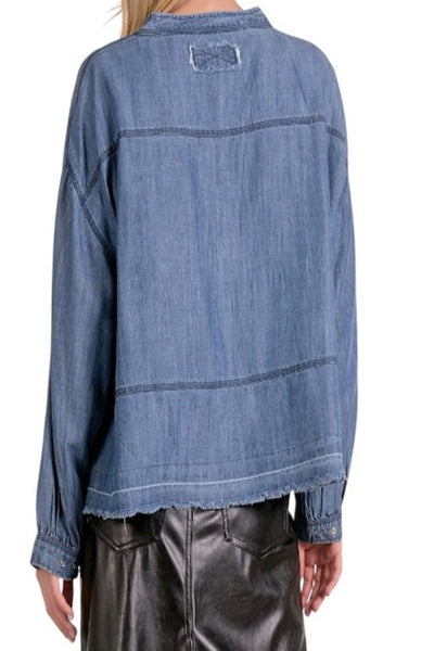 EVERYDAY EDGY ELAN DARK WASH DENIM HENLEY TOP