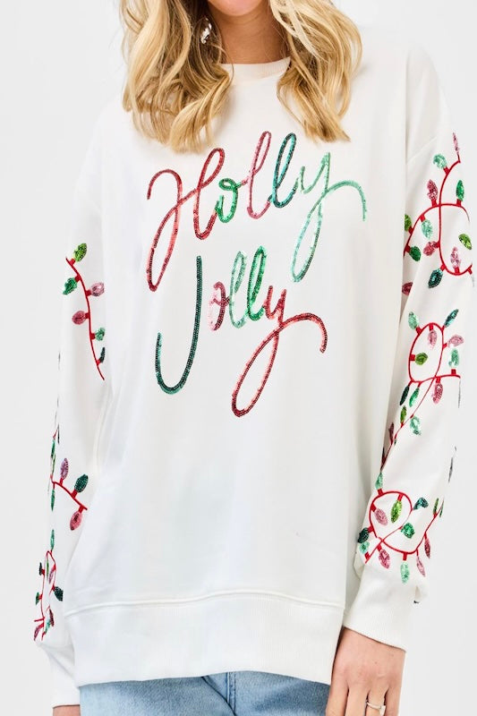 HOLLY JOLLY SWEATSHIRT WITH DECORATED SLEEVES