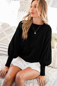 SOLID STRETCH KNIT PUFF SLEEVE TOP