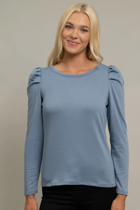 SOLID PUFF SLEEVE FRENCH TERRY LS TOP